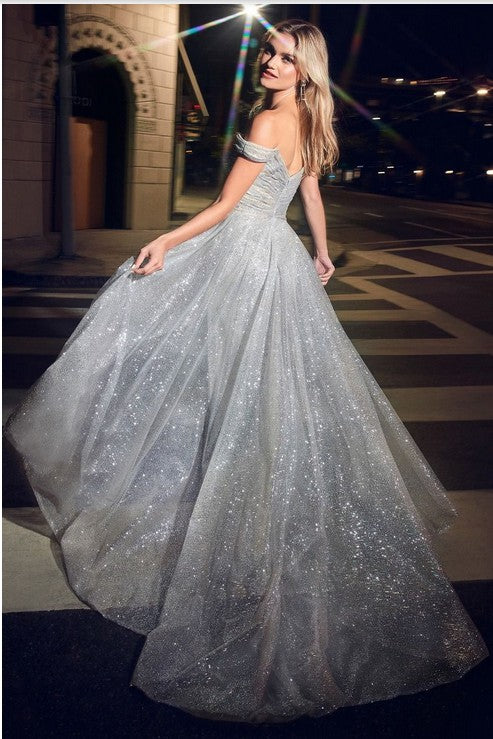 Off the Shoulder Fitted Glitter Dress