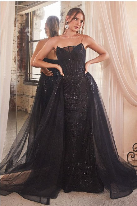 Strapless Glitter Applique Dress w/Removable Overskirt