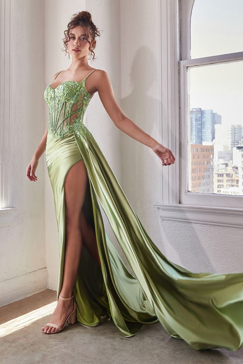 Embellished Lace and Satin Fitted Dress