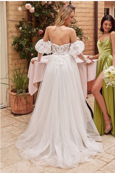 Strapless Wedding Dress w/Detachable Long Sleeves