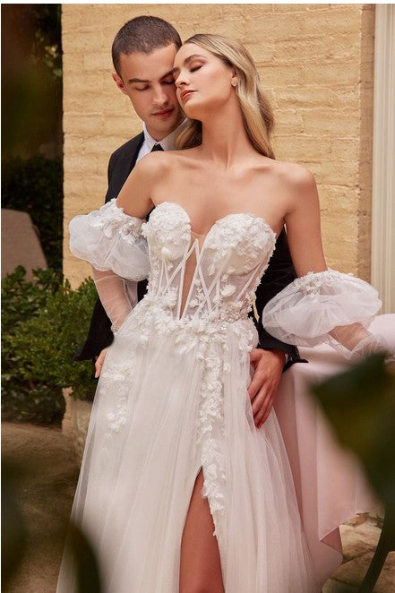 Strapless Wedding Dress w/Detachable Long Sleeves