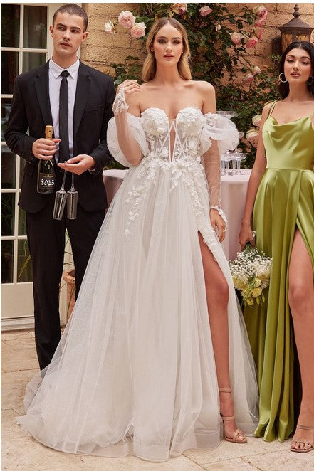 Strapless Wedding Dress w/Detachable Long Sleeves