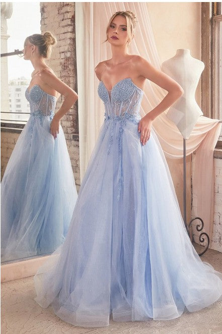 Strapless Layered Tulle Ball Gown