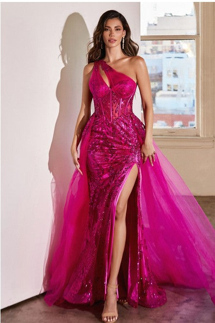 One Shoulder Sequin and Tulle Dress