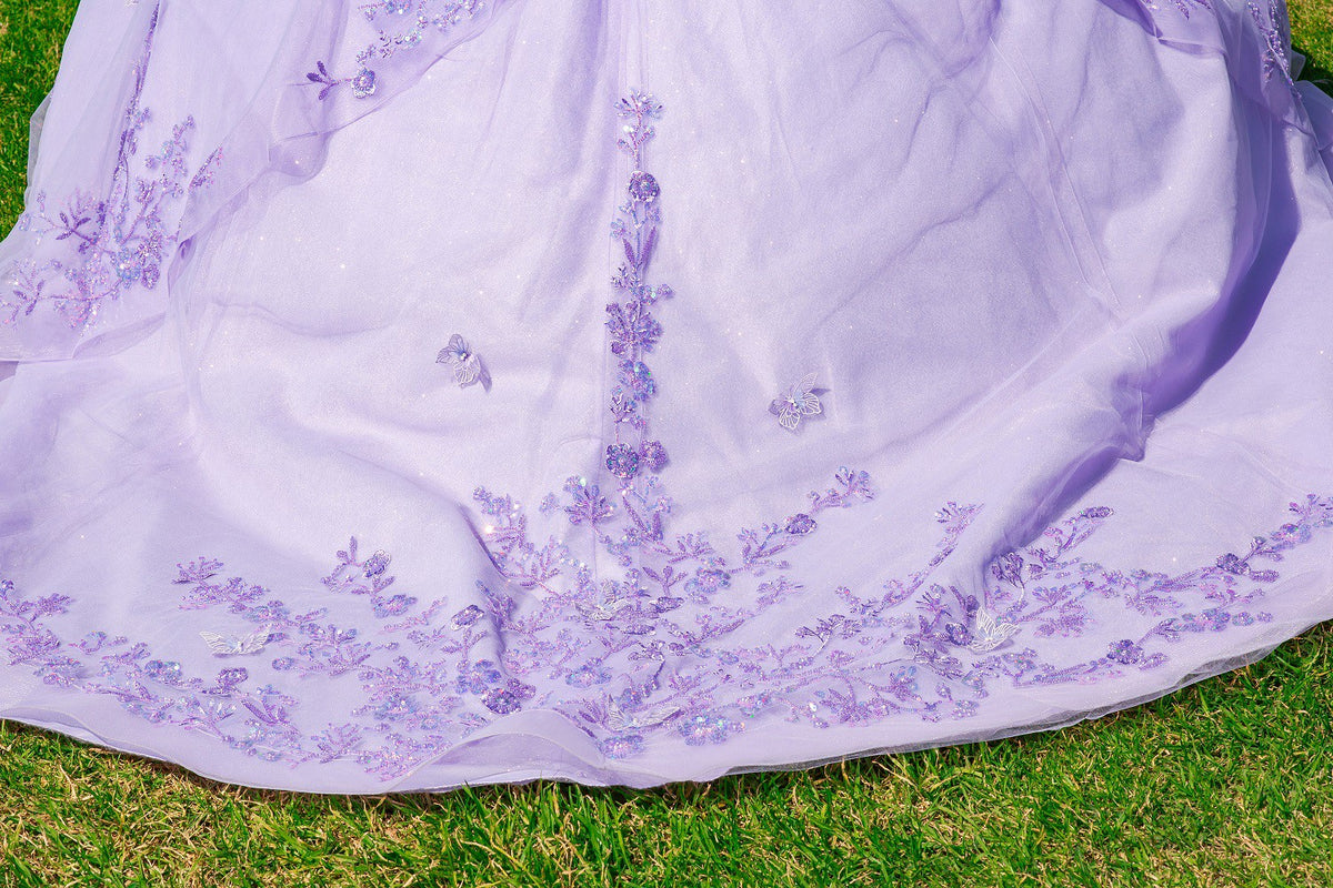 Lilac Off the Shoulder 3D Butterfly Quinceanera Dress