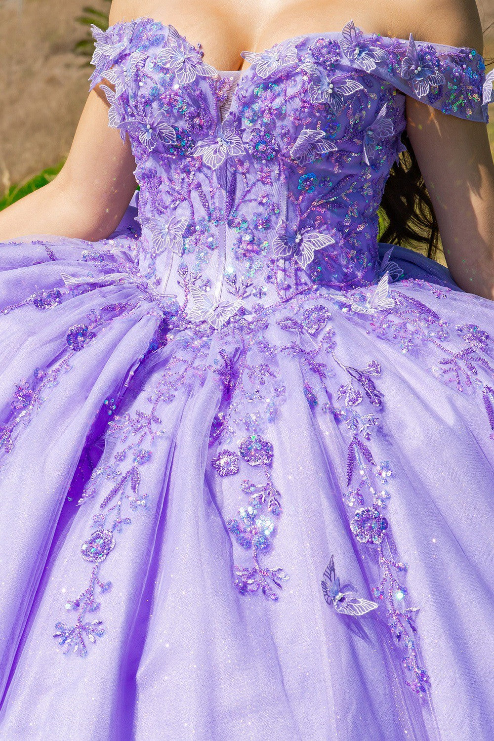 Lilac Off the Shoulder 3D Butterfly Quinceanera Dress