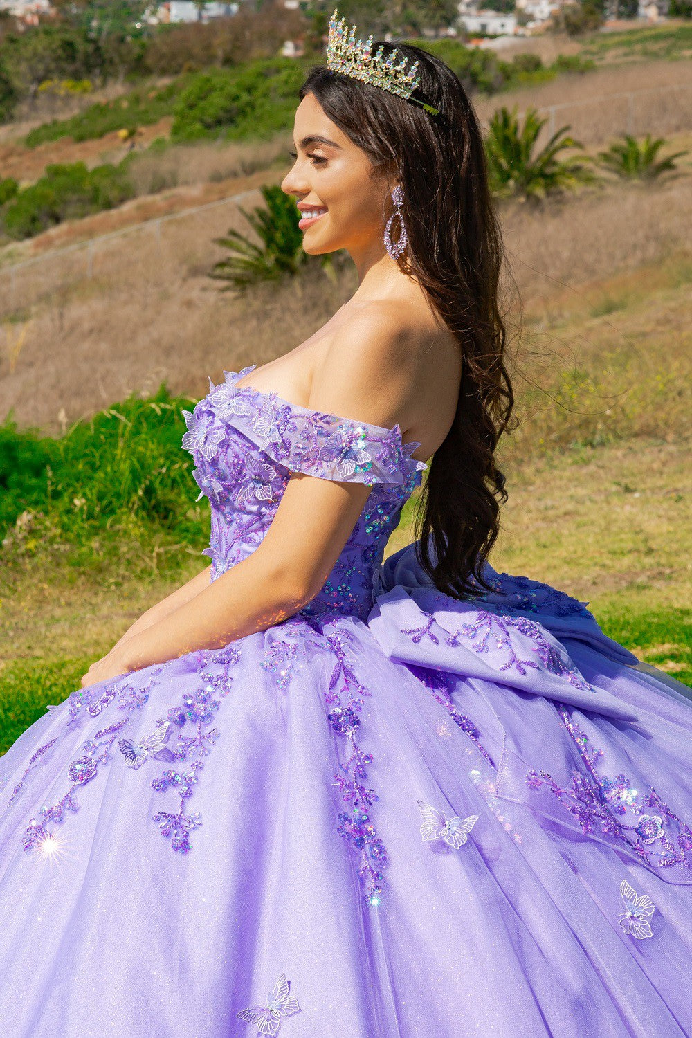 Lilac Off the Shoulder 3D Butterfly Quinceanera Dress