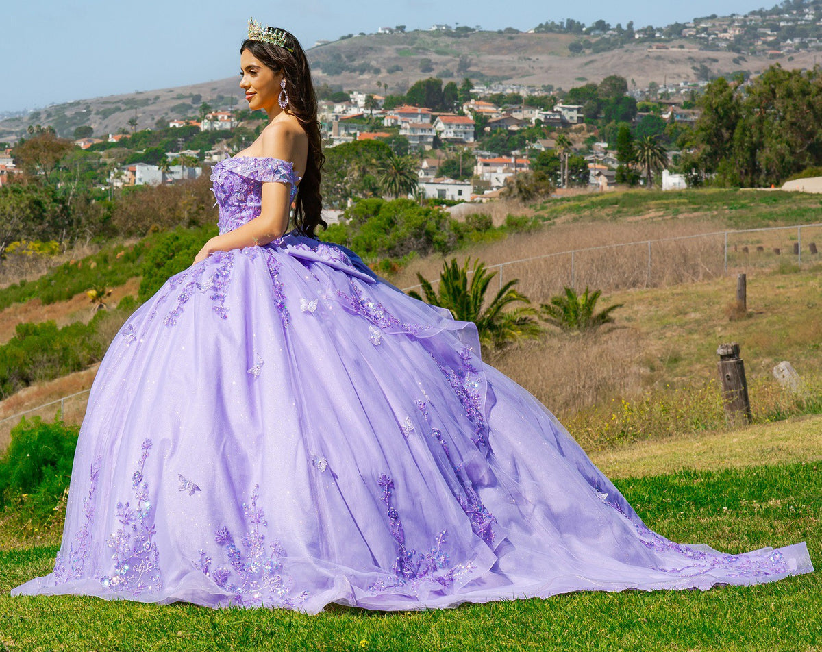 Lilac Off the Shoulder 3D Butterfly Quinceanera Dress