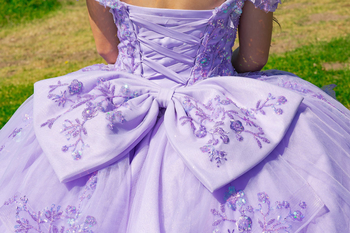 Lilac Off the Shoulder 3D Butterfly Quinceanera Dress