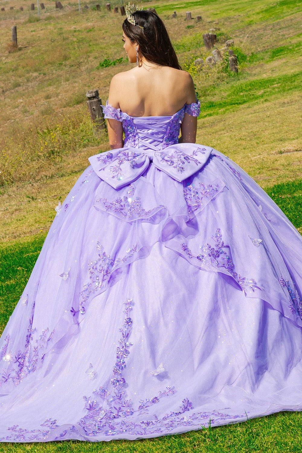 Lilac Off the Shoulder 3D Butterfly Quinceanera Dress