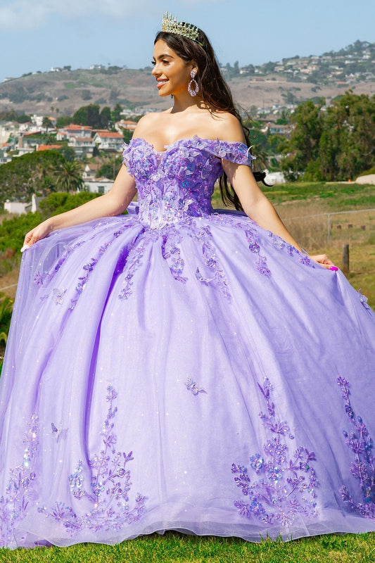 Lilac Off the Shoulder 3D Butterfly Quinceanera Dress