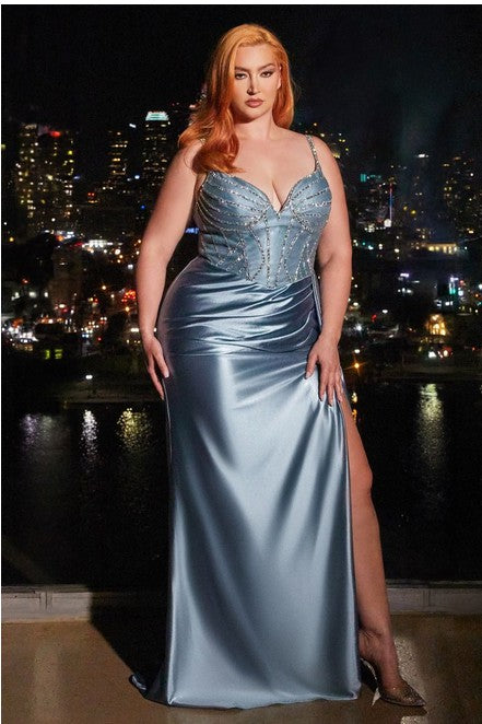 Prom Plus Sleeveless Satin Embellished Dress